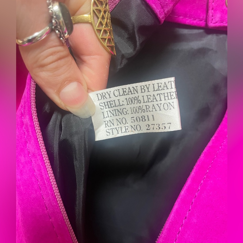 Vintage 90’s Neon Fuchsia Leather Suede Mini Skirt - Picture 7 of 12